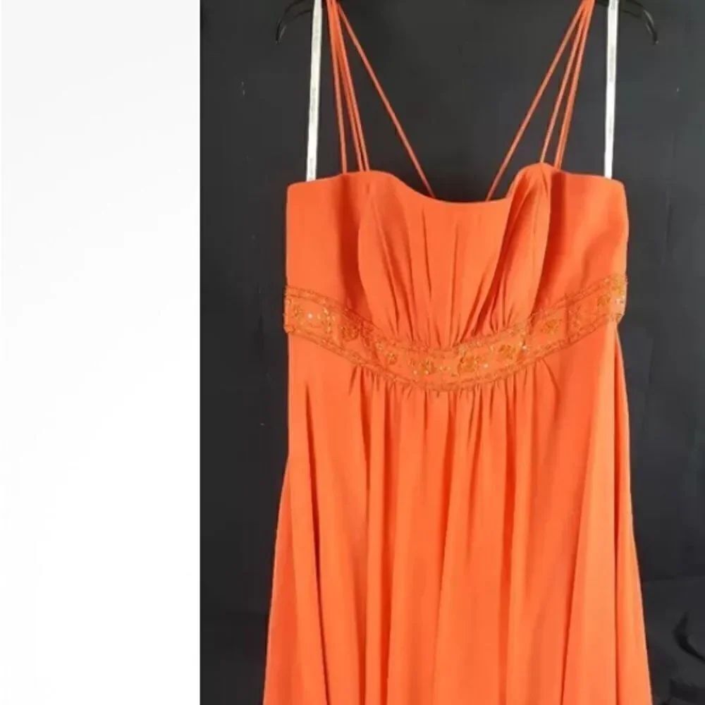 David’s Bridal Womans Dress Spaghetti Strap Floral Beaded